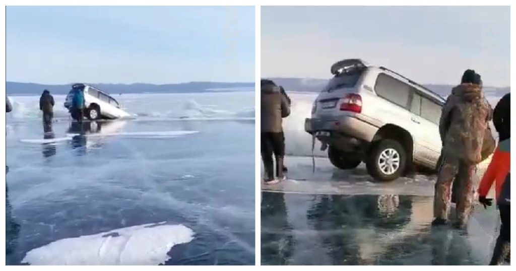 Шофьор реши да кара по замръзналото езеро Байкал, но нещо се обърка (видео)