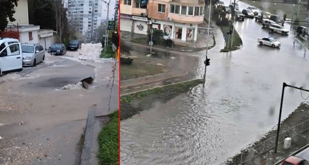 Централен булевард във Варна се превърна в река (видео)