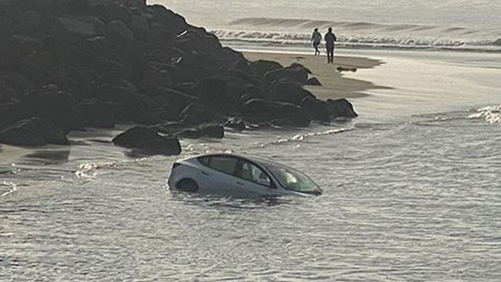 Tesla реши да поплува в ледени води, шофьор и пътник се измъкнаха невредими (видео)