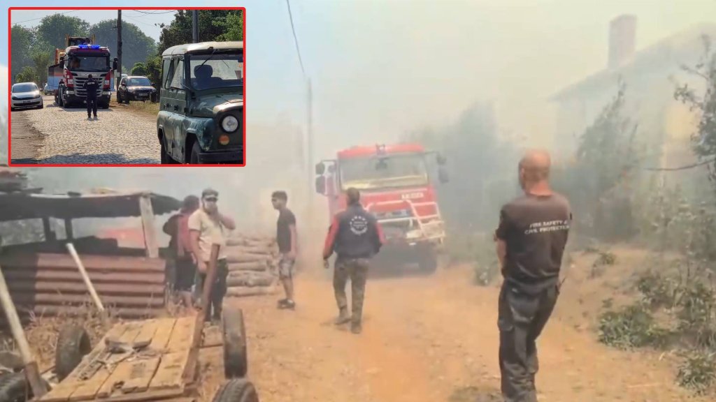 Борбата с огнената стихия край Воден продължава, помагат военни и доброволци (видео)